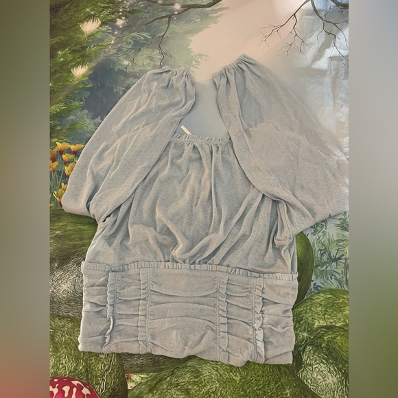 By Anthropologie Long-Sleeve Femme Ruched Cropped Top, Blue, M or L, NWT - Picture 10 of 11